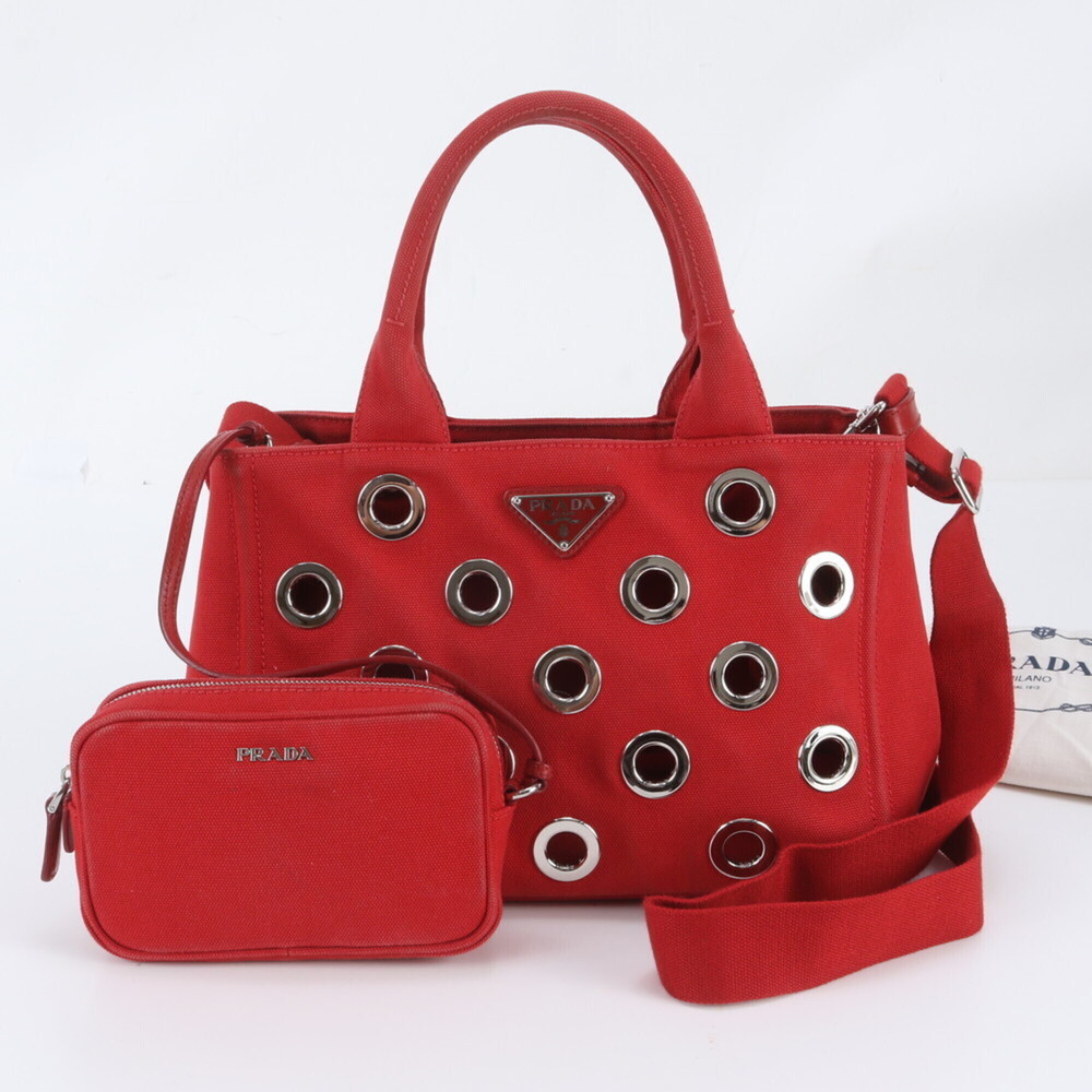 Prada Canapa bag with white tag, grommet, triangle logo, 2-way shoulder bag/t...